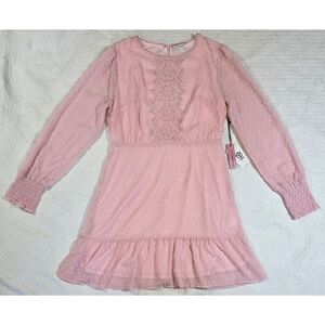 NWT Andree By Unit Long Sleeve Swiss Dot Pink Dress